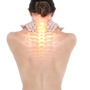 Digital composite of Highlighted neck pain of woman